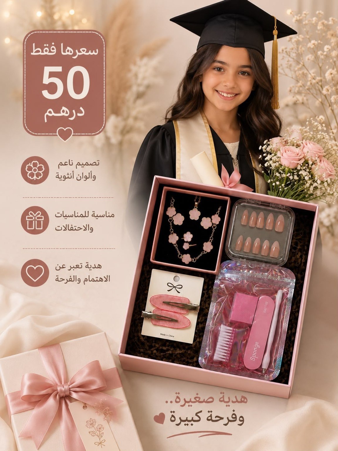 بوكس إكسسوارات بنات متكامل وردي بسعر 50 درهم